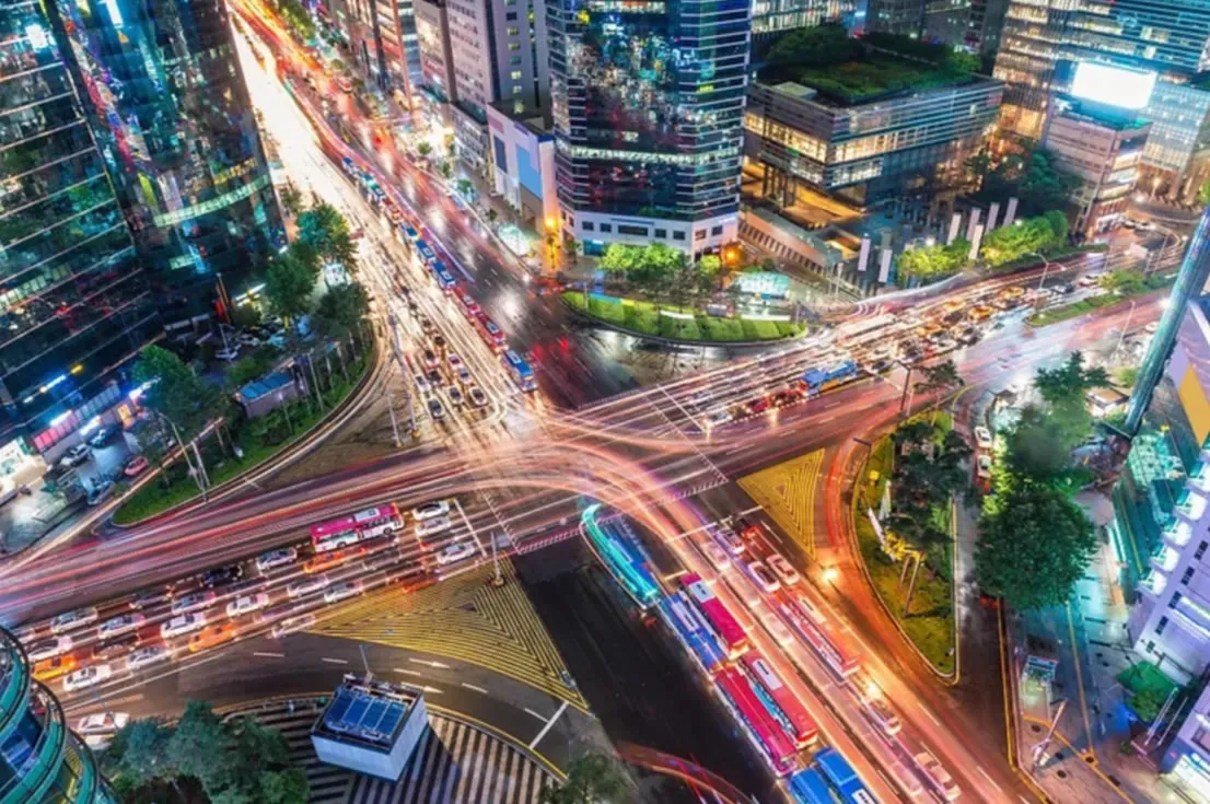view from the sky of busy road